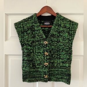 Mozh green & black knit vest with cool buttons sz small